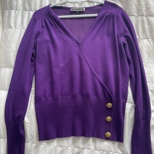 Purple V-Neck Sweater w/ Buttons - Size M